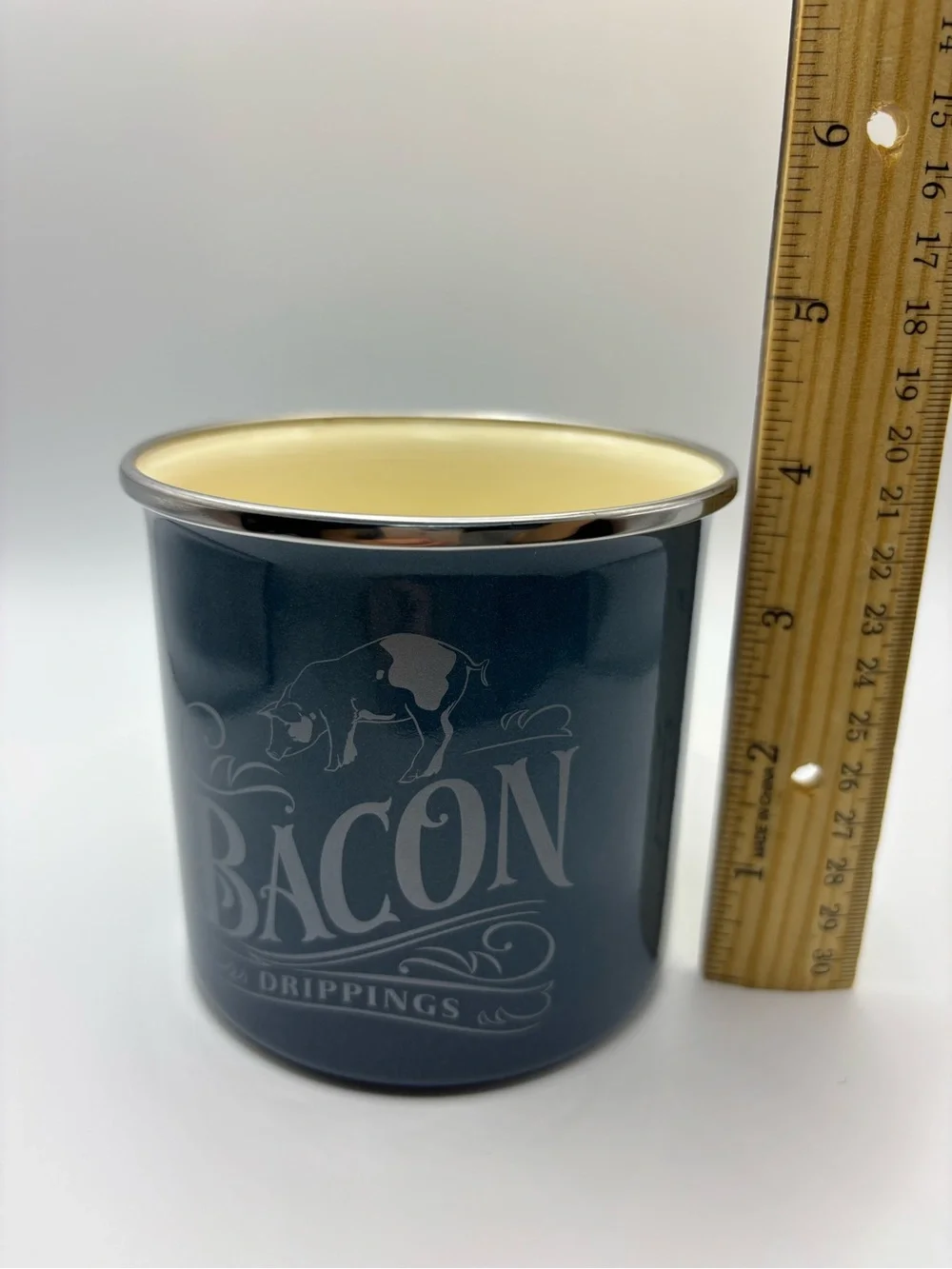 Bacon Drippings Storage Can Teal/Blue Pig Enamel on Steel. Handwash only. 4”x4”